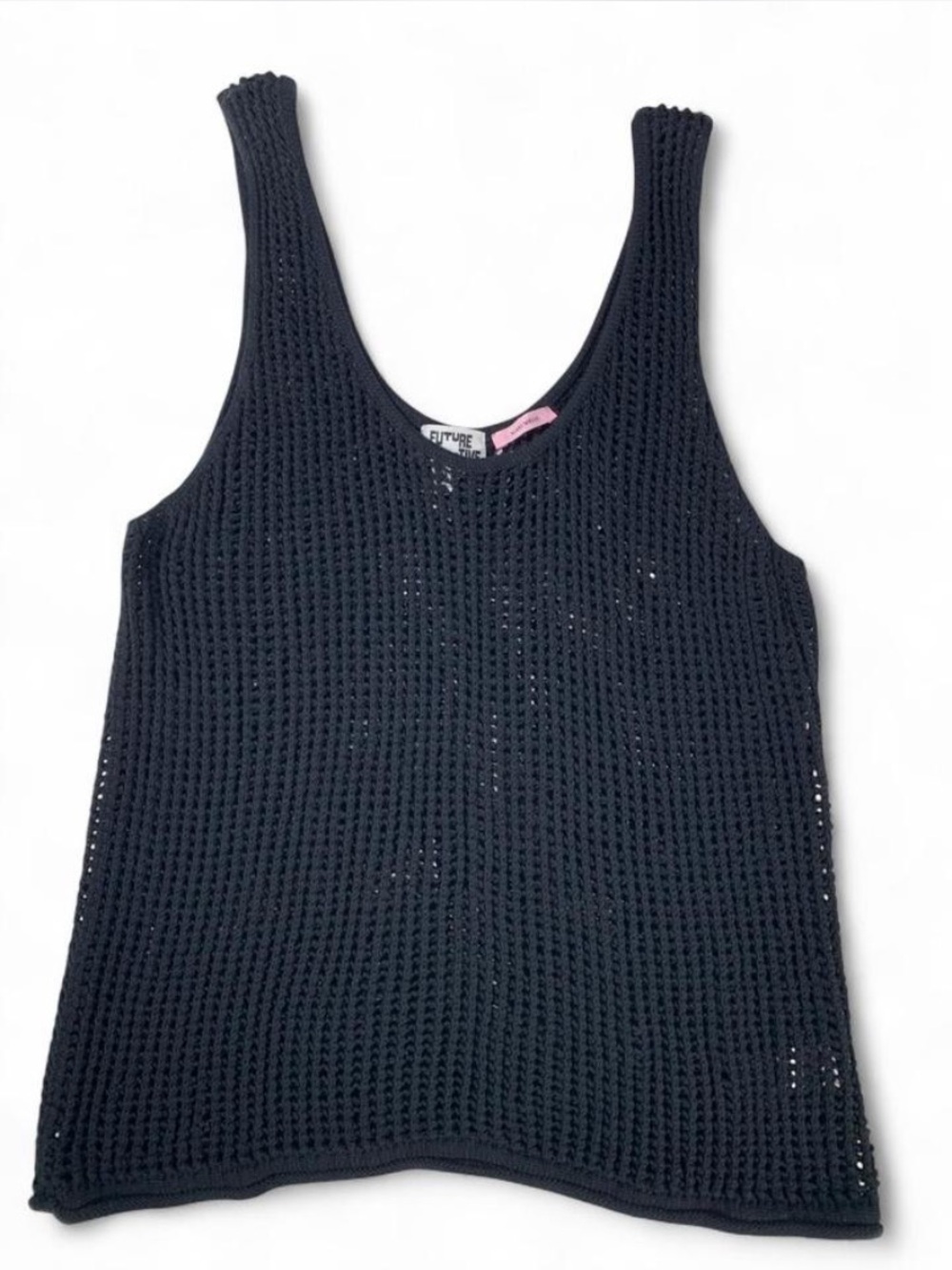 Future Collective Black Open Knit Scoop Neck Tank Top Sheer Goth Layering Sz XXL